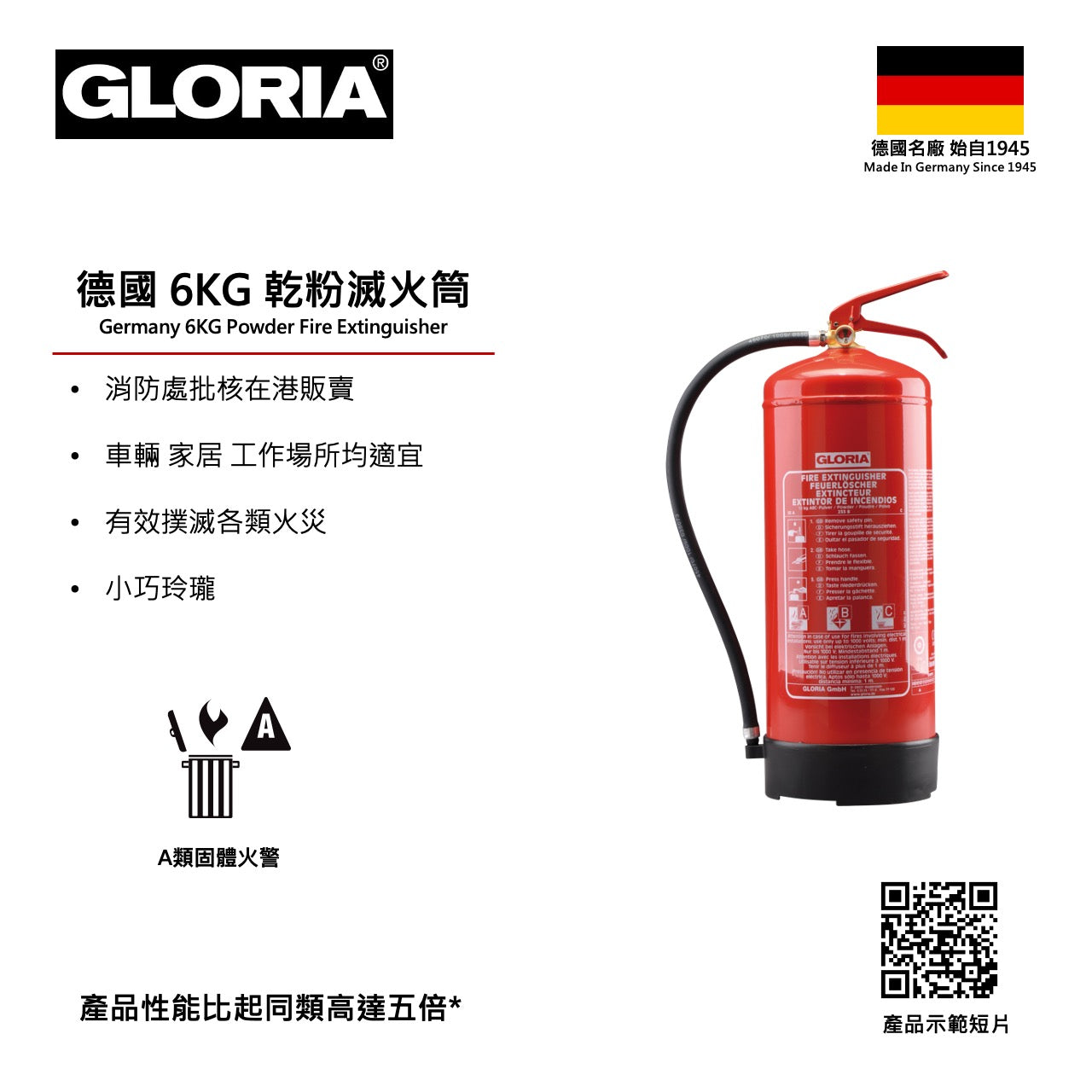 德國 6KG 乾粉滅火筒
Germany 6KG Powder Fire Extinguisher